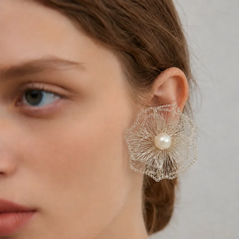 OREYNE Botanical White Rockrose Earrings – close-up detail