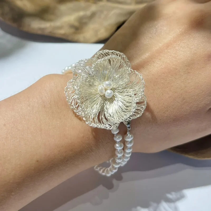 OREYNE Botanical Christmas Rose Bracelet – close-up detail