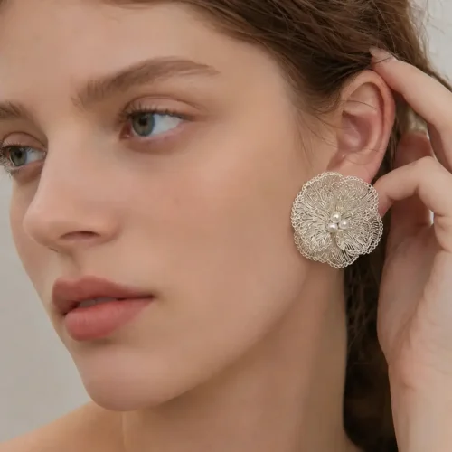 OREYNE Botanical Christmas Rose Jewelry – close-up detail