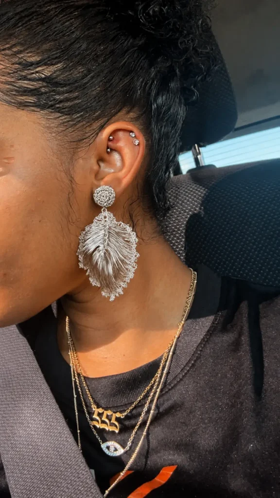 OREYNE Botanical Fan Palm Earrings worn — image 1