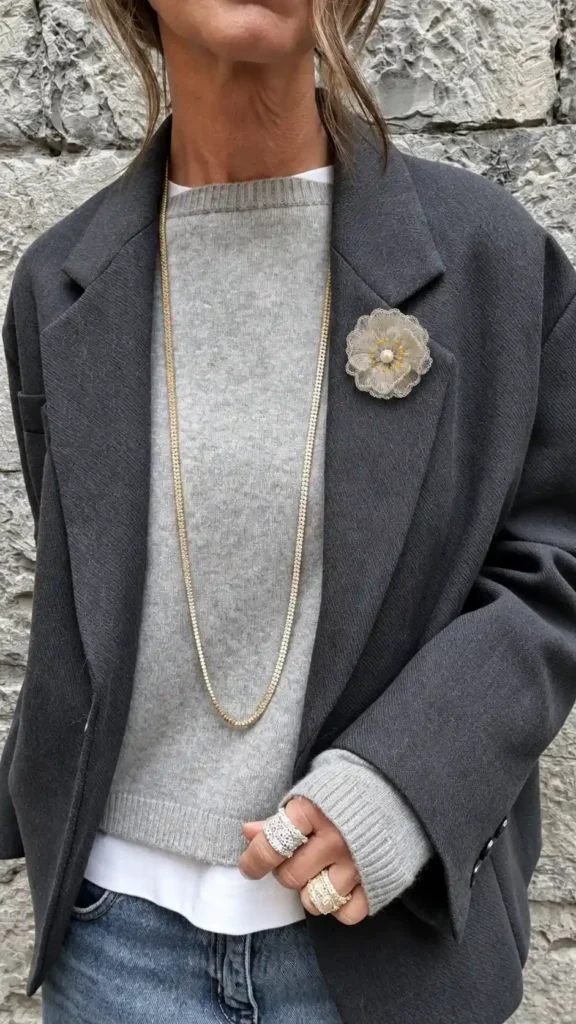 OREYNE Botanical White Poppy Brooch worn — image 1