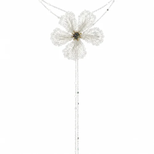 OREYNE White Musk Mallow handwoven silver-tone flower necklace
