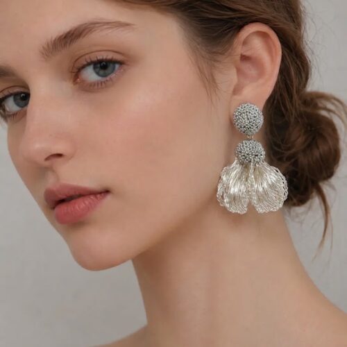 OREYNE Botanical Swan Clematis Earrings – close-up detail