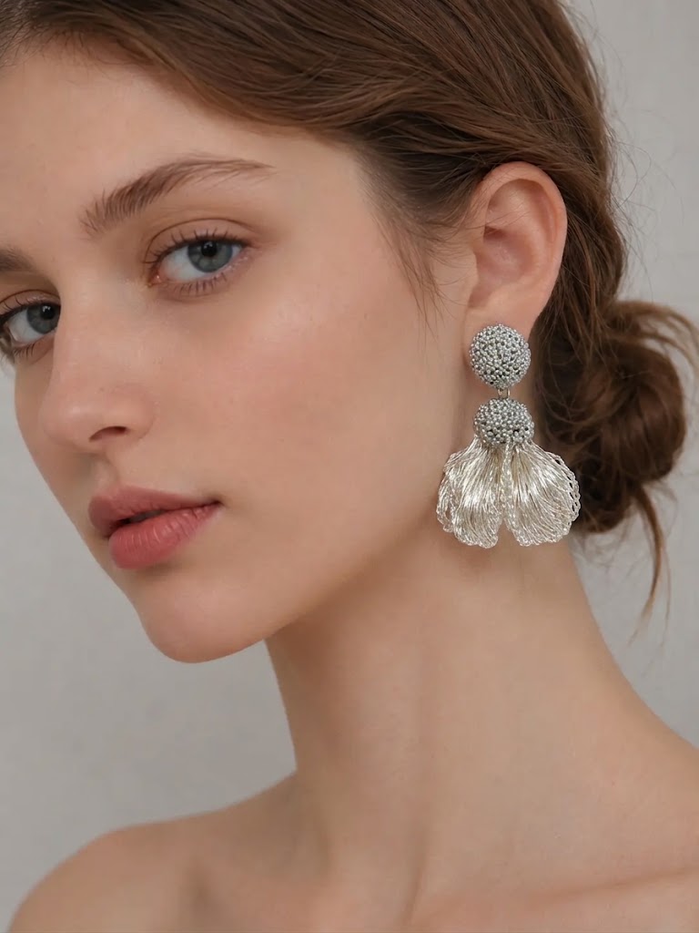 OREYNE Botanical Swan Clematis Earrings – close-up detail