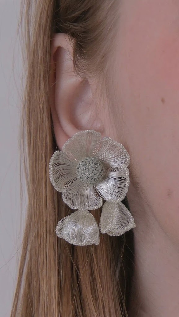 OREYNE Botanical Snowdrop Windflower Earrings – close-up detail