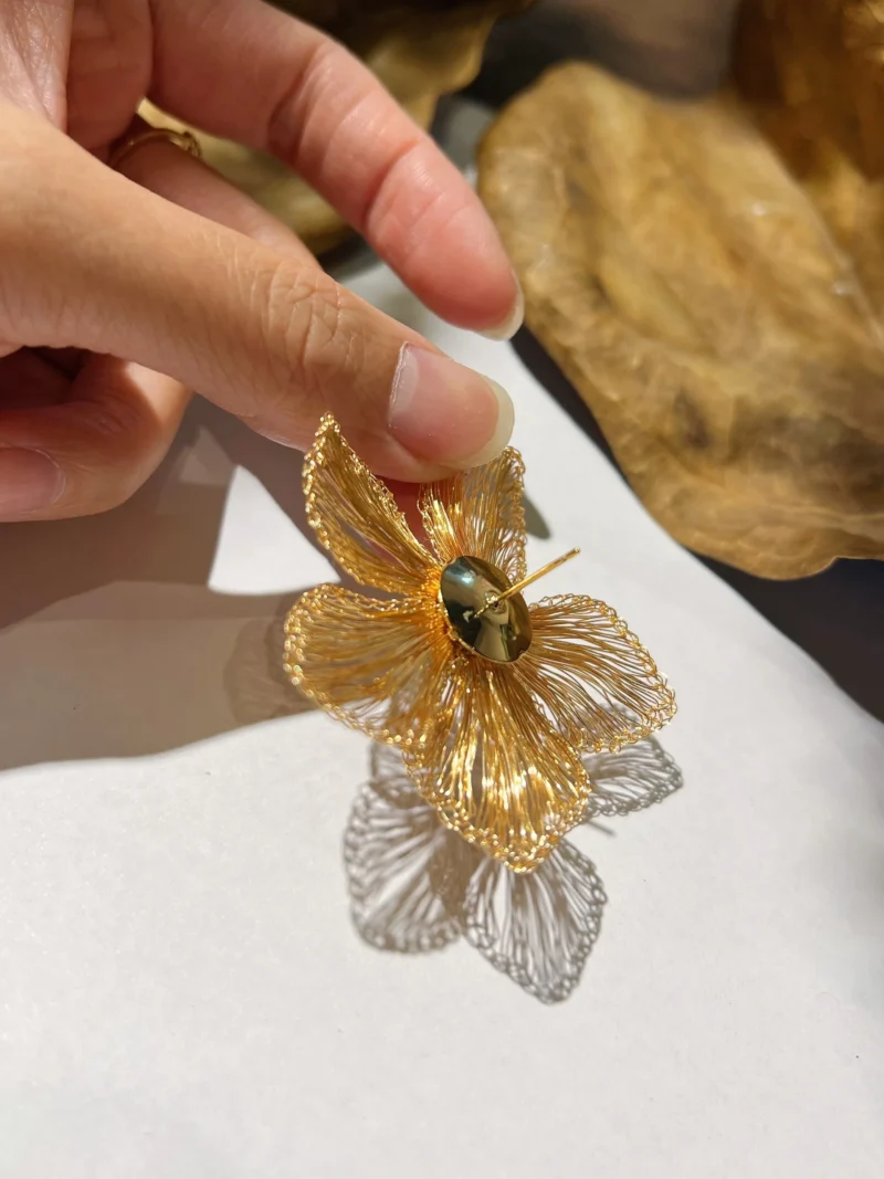 OREYNE Botanical Golden Flax Earring – close-up detail