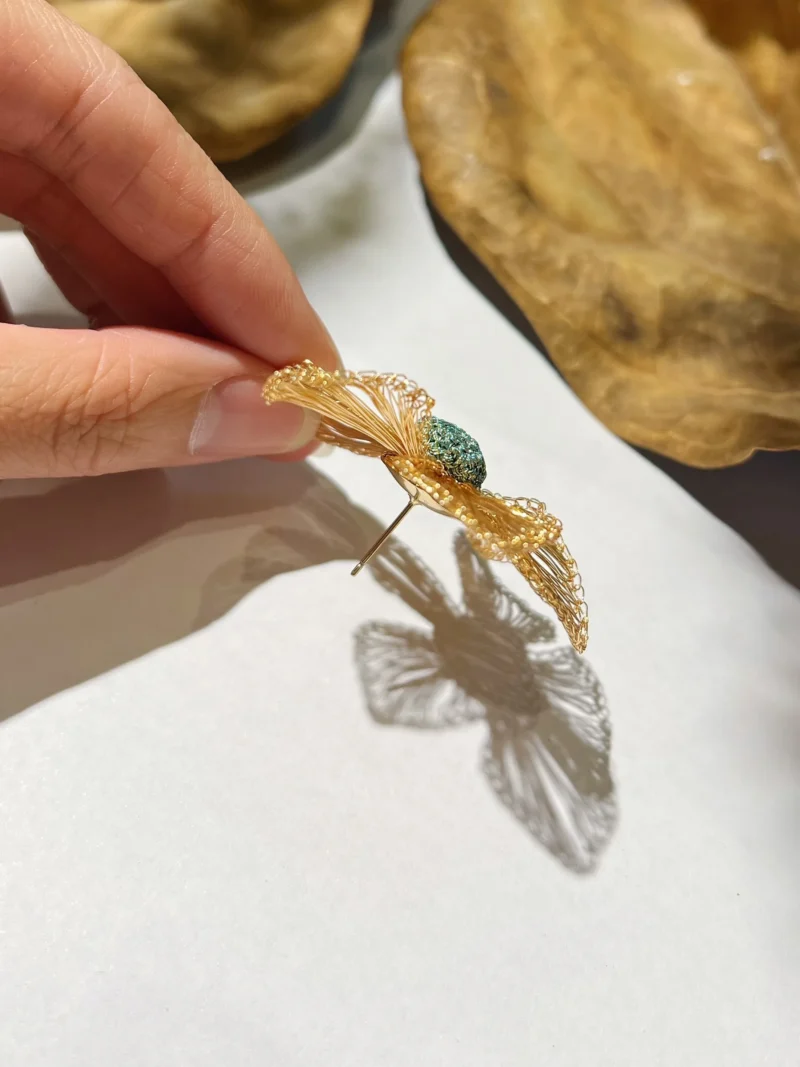 OREYNE Botanical Golden Flax Earring – close-up detail