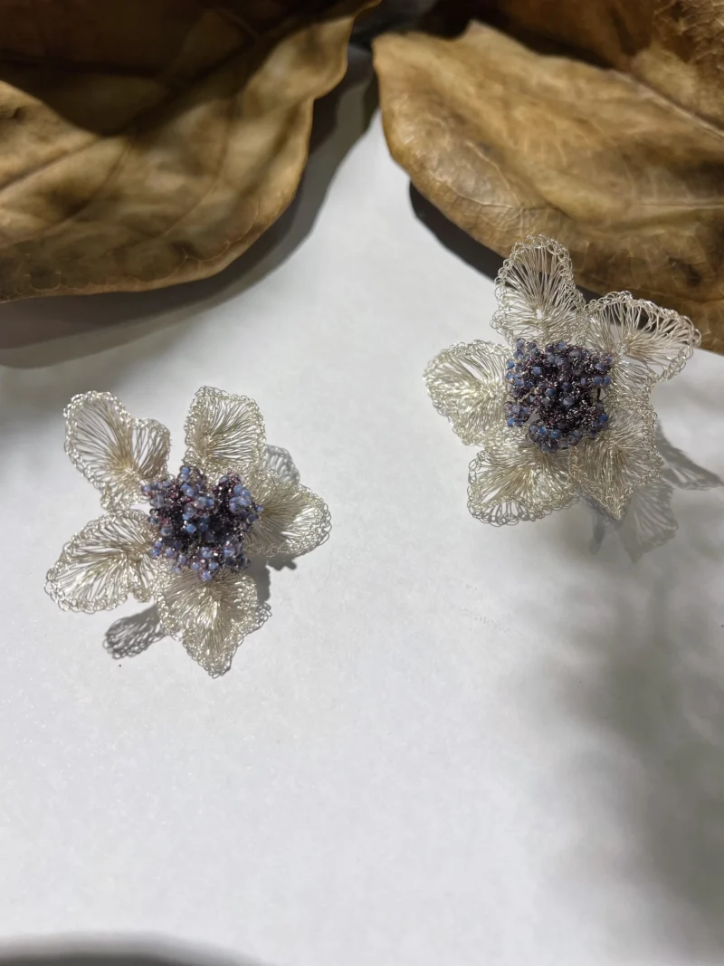 OREYNE Botanical Clematis Earrings – close-up detail
