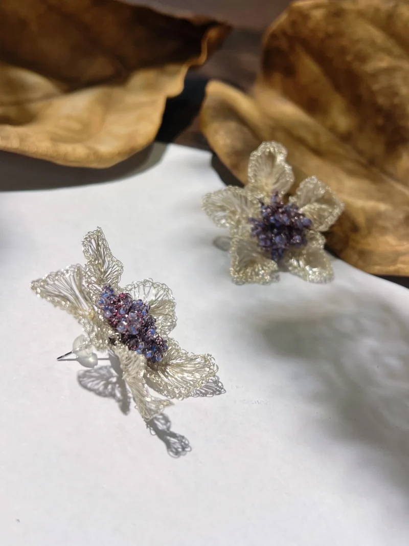 OREYNE Botanical Clematis Earrings – close-up detail