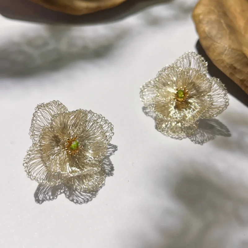 OREYNE Botanical Hellebore Earrings – close-up detail