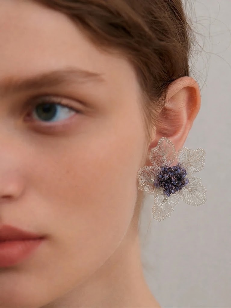 OREYNE Botanical Clematis Earrings – close-up detail
