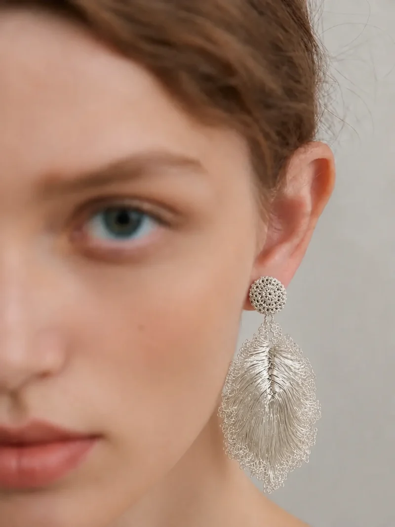 OREYNE Botanical Fan Palm Earrings – close-up detail
