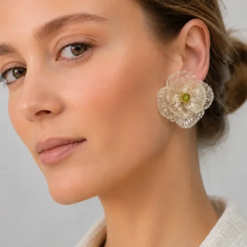 OREYNE Botanical Hellebore Earrings – close-up detail