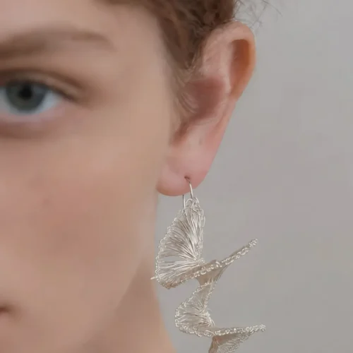 OREYNE Art Spiral Glass Sculpture Earrings – close-up detail