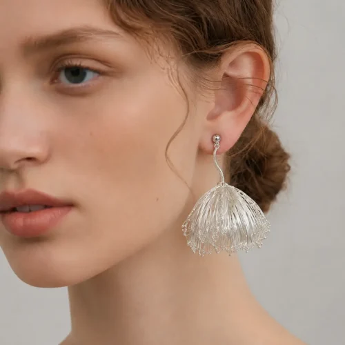 OREYNE Botanical White Fritillaria Earrings – close-up detail
