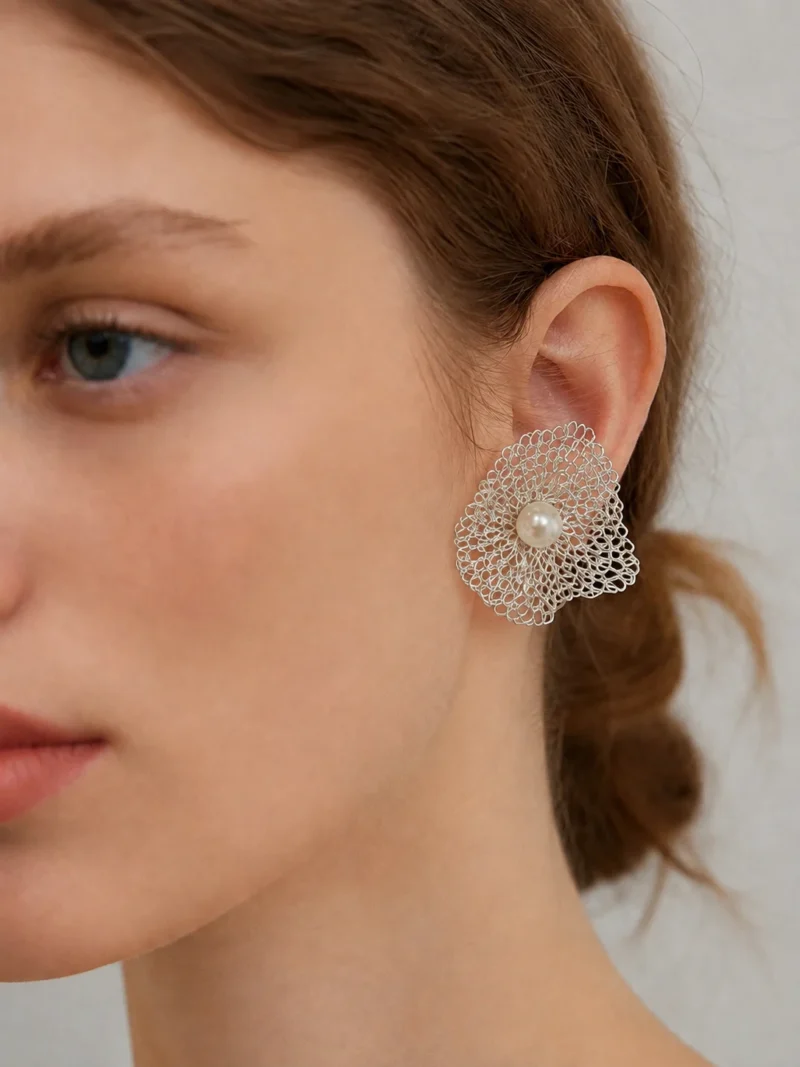 OREYNE Botanical Skeleton Flower Earrings – close-up detail
