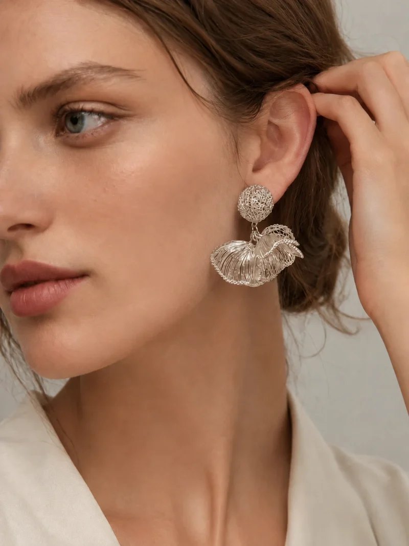 OREYNE Botanical White Moonflower Earrings – close-up detail