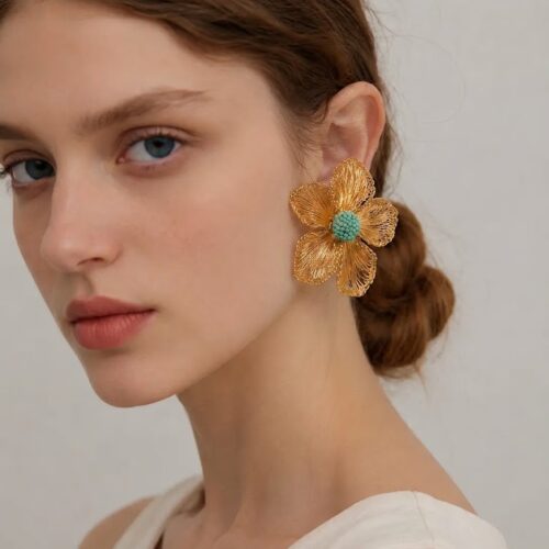 OREYNE Botanical Golden Flax Earring – close-up detail
