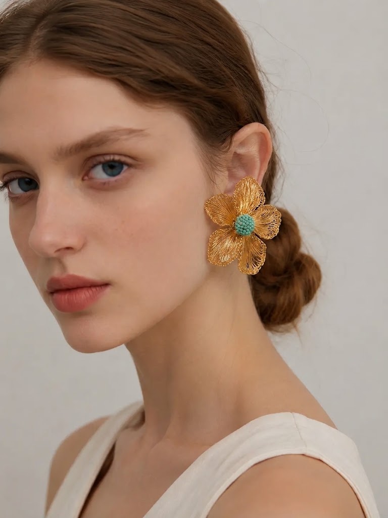 OREYNE Botanical Golden Flax Earring – close-up detail