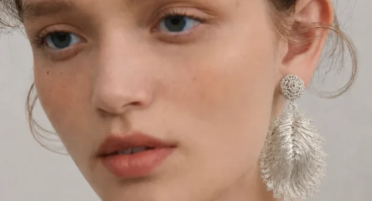 OREYNE Botanical Fan Palm Earrings – close-up detail