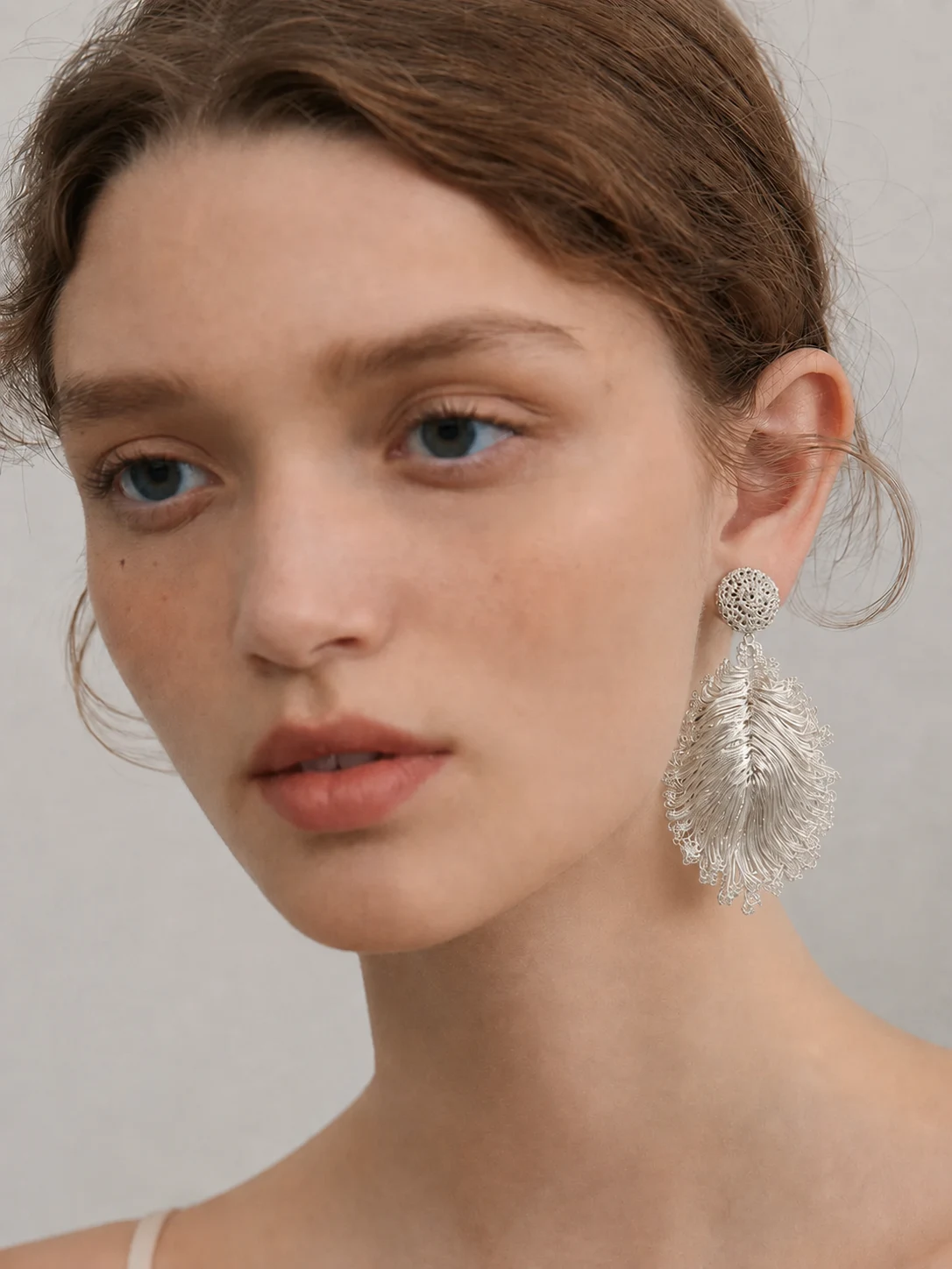 OREYNE Botanical Fan Palm Earrings – close-up detail