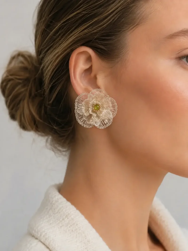 OREYNE Botanical Hellebore Earrings – close-up detail