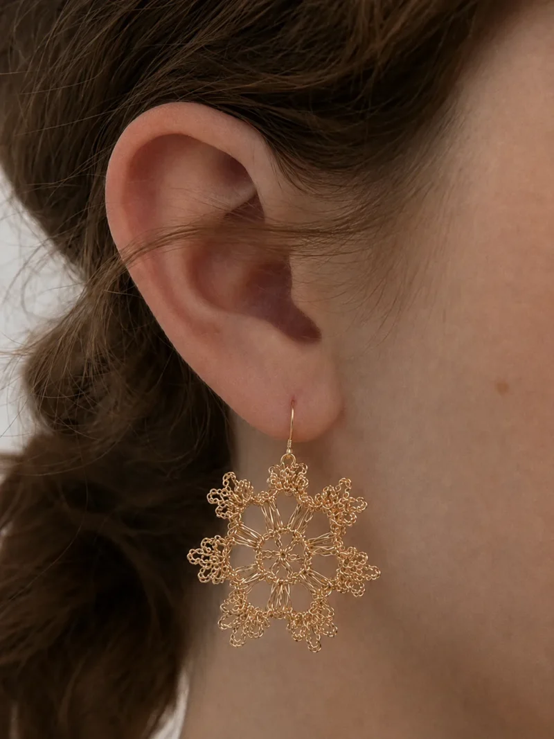 OREYNE Natural Phenomena Snow Crystal Earrings – close-up detail