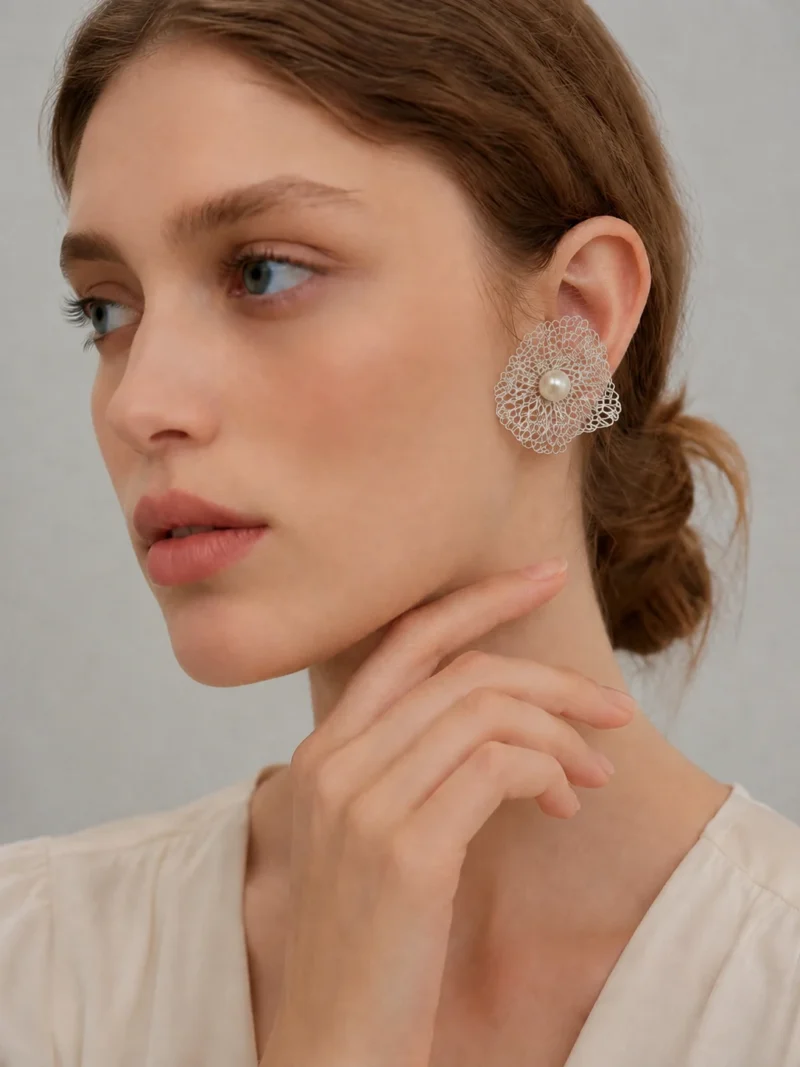 OREYNE Botanical Skeleton Flower Earrings – close-up detail