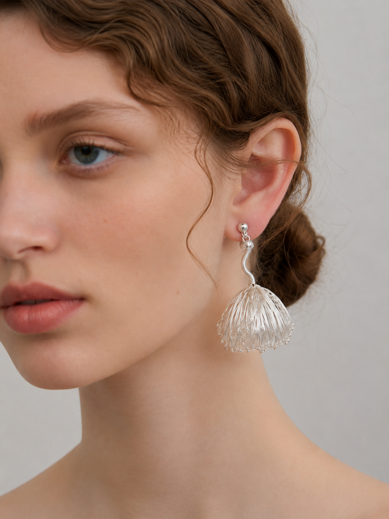 OREYNE Botanical White Fritillaria Earrings – close-up detail