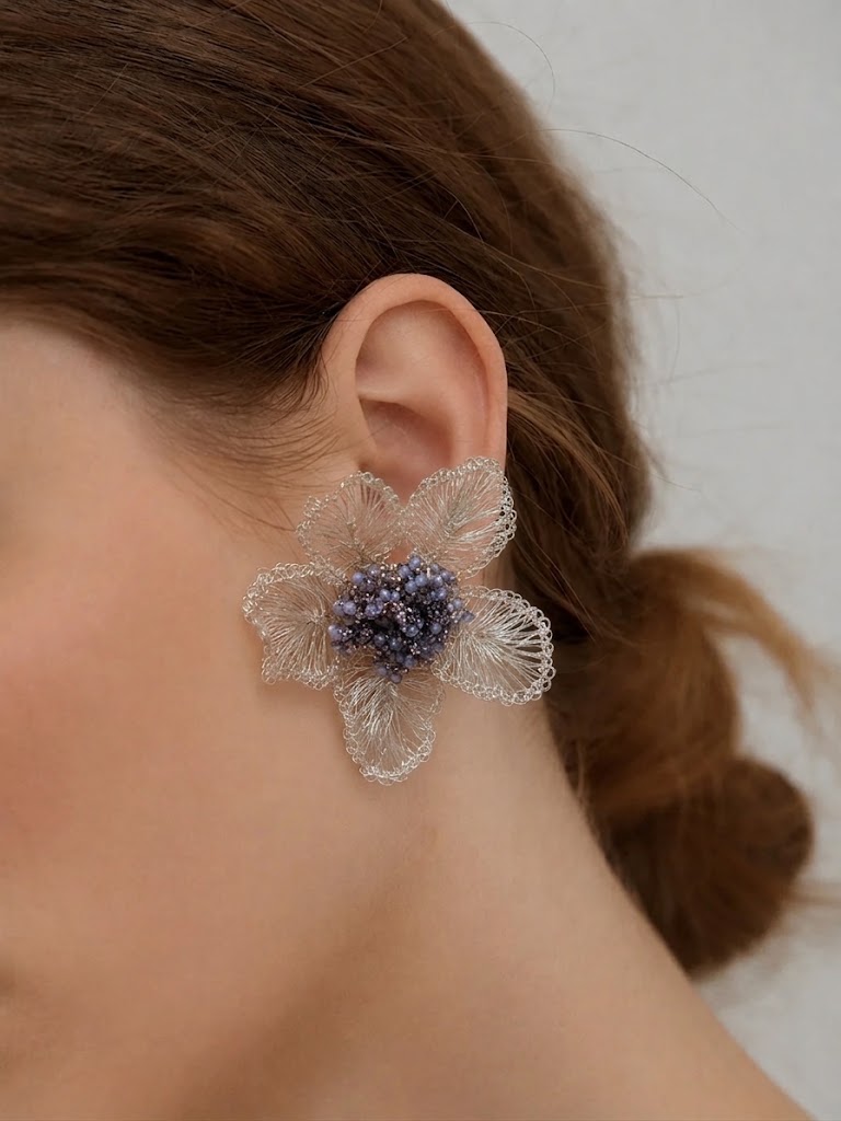 OREYNE Botanical Clematis Earrings – close-up detail