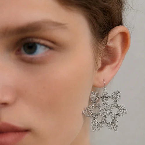 OREYNE Natural Phenomena Snow Crystal Earrings – close-up detail
