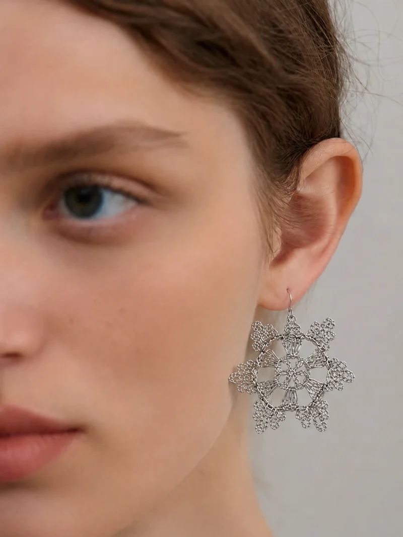 OREYNE Natural Phenomena Snow Crystal Earrings – close-up detail