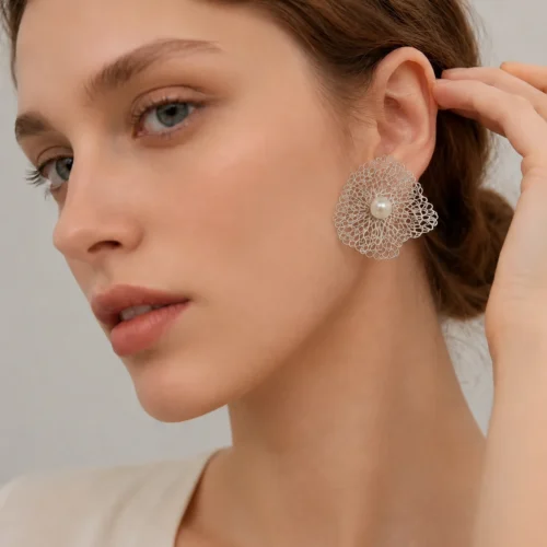OREYNE Botanical Skeleton Flower Earrings – close-up detail