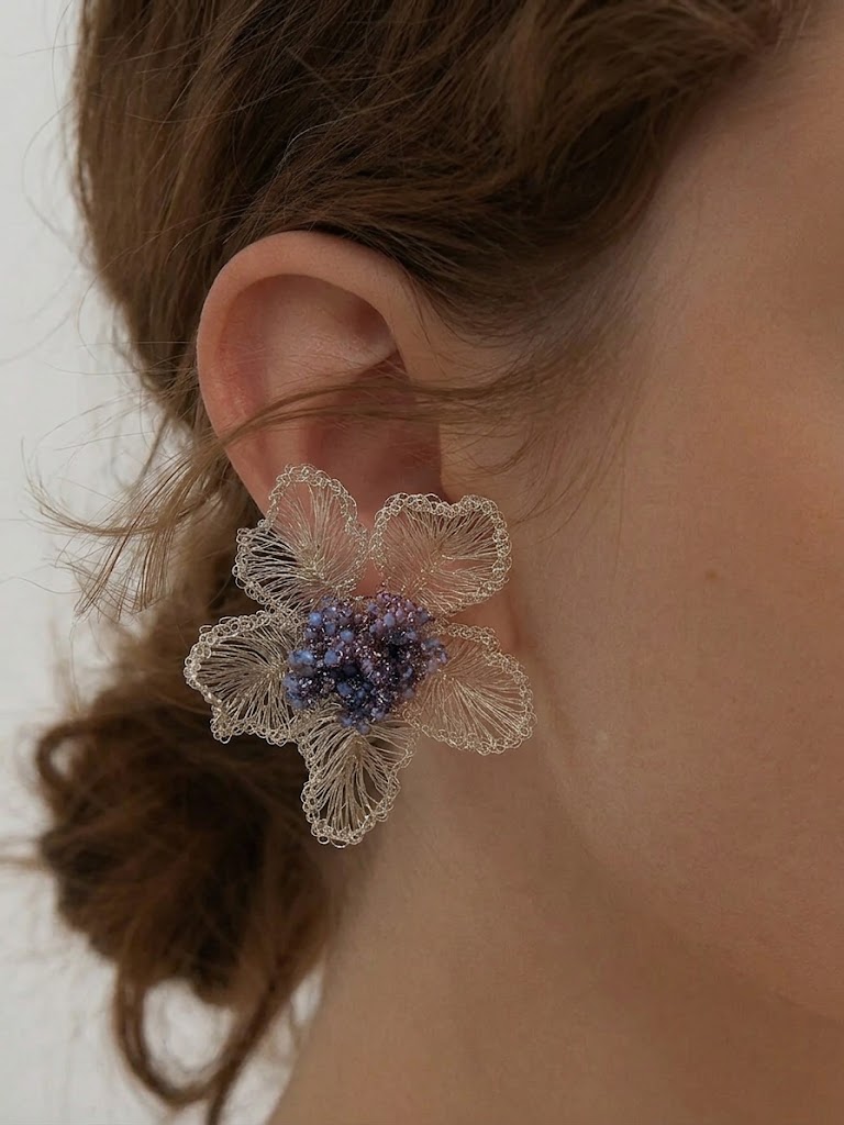 OREYNE Botanical Clematis Earrings – close-up detail