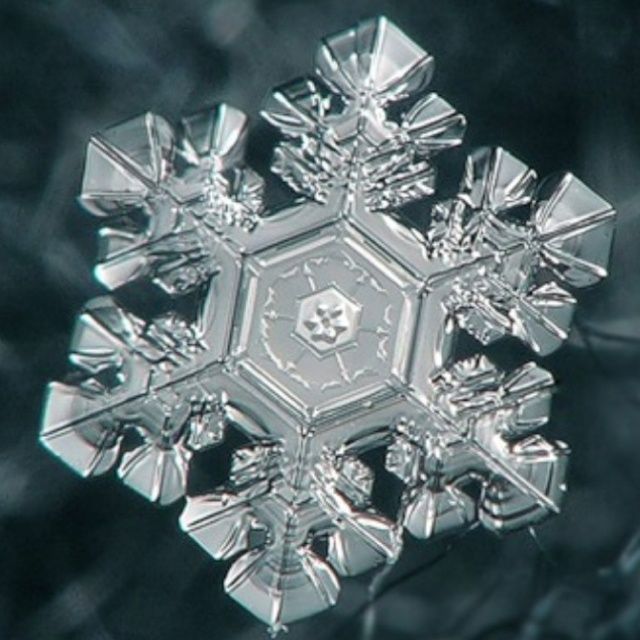 Natural snow crystal with sixfold branching geometry and delicate ice lace structure