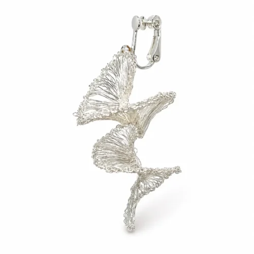 OREYNE handcrafted silver wire sculptural clip-on earring on a white background