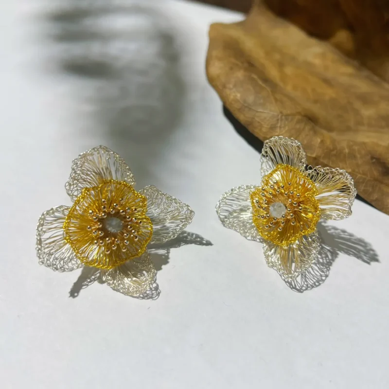 OREYNE silver-tone and gold-tone handwoven Golden Coreopsis earrings