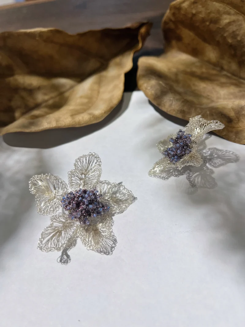 OREYNE Botanical Clematis Earrings – close-up detail