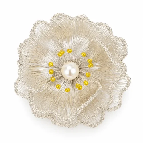 OREYNE Botanical White Poppy Brooch