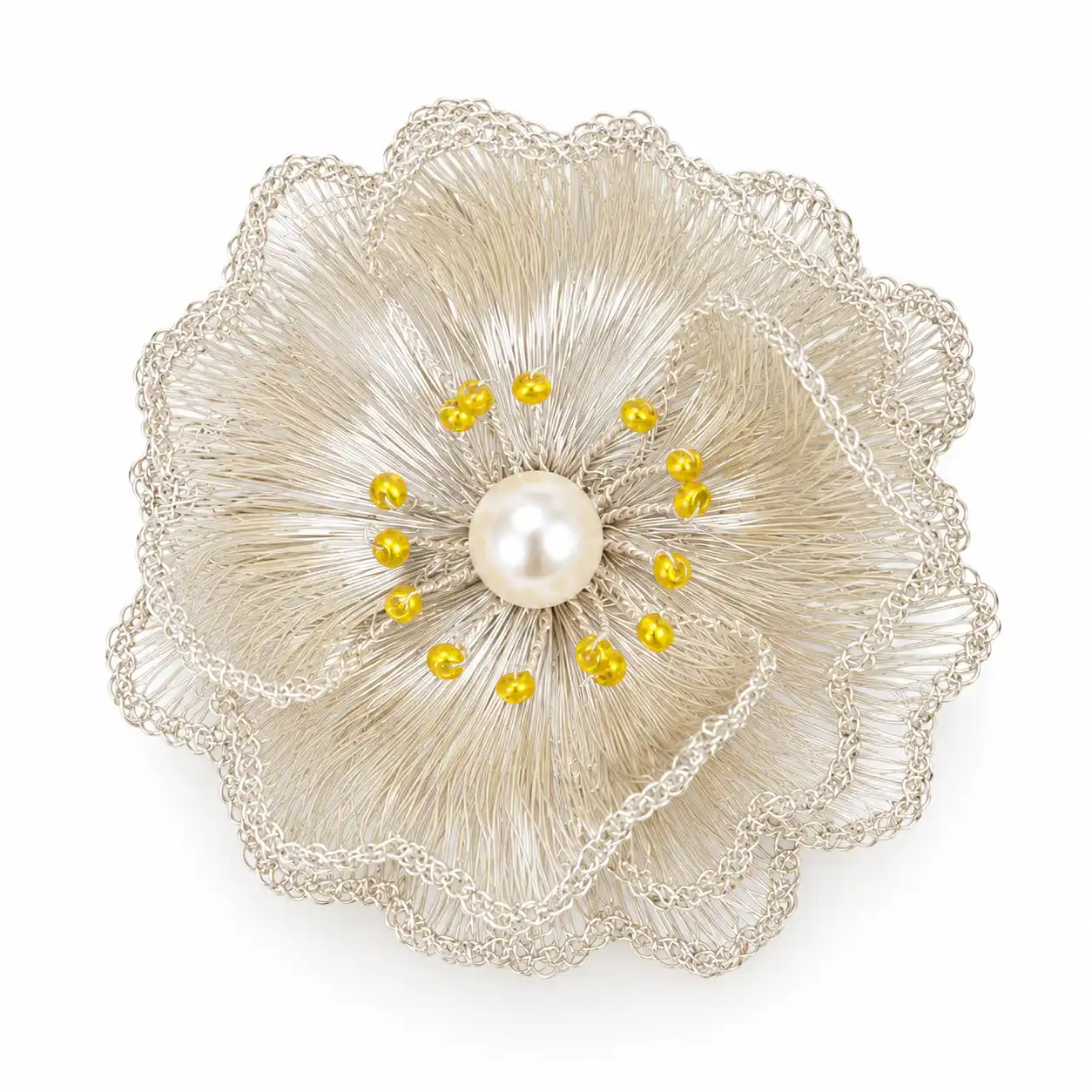 OREYNE Botanical White Poppy Brooch