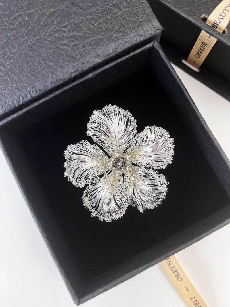 OREYNE White Blossom sculptural brooch in jewelry box