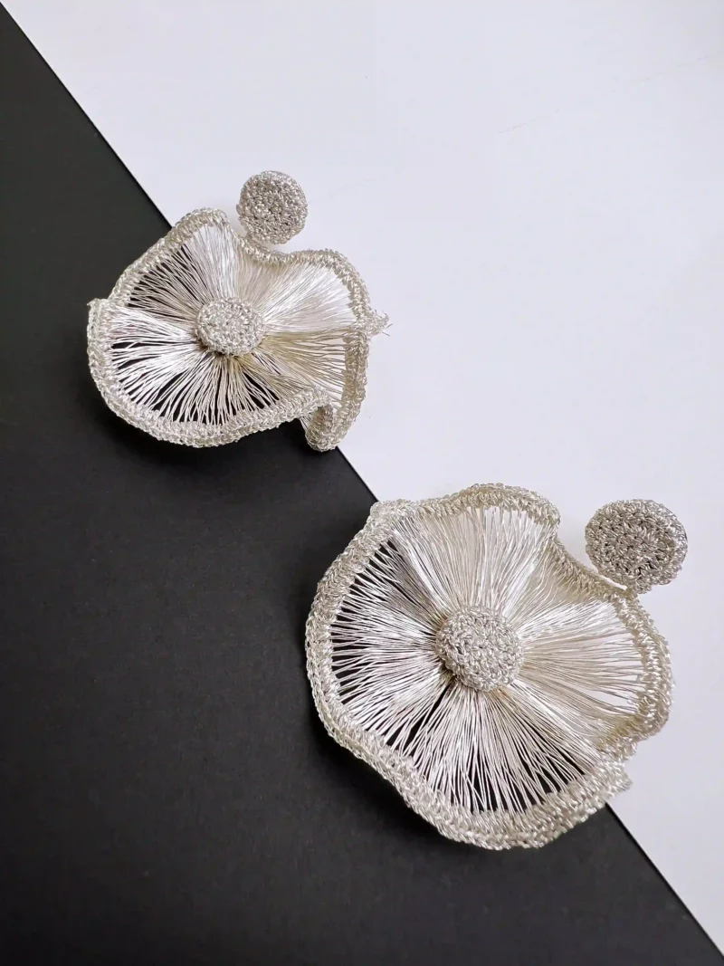 Close-up detail of OREYNE Radiant Bloom statement earrings