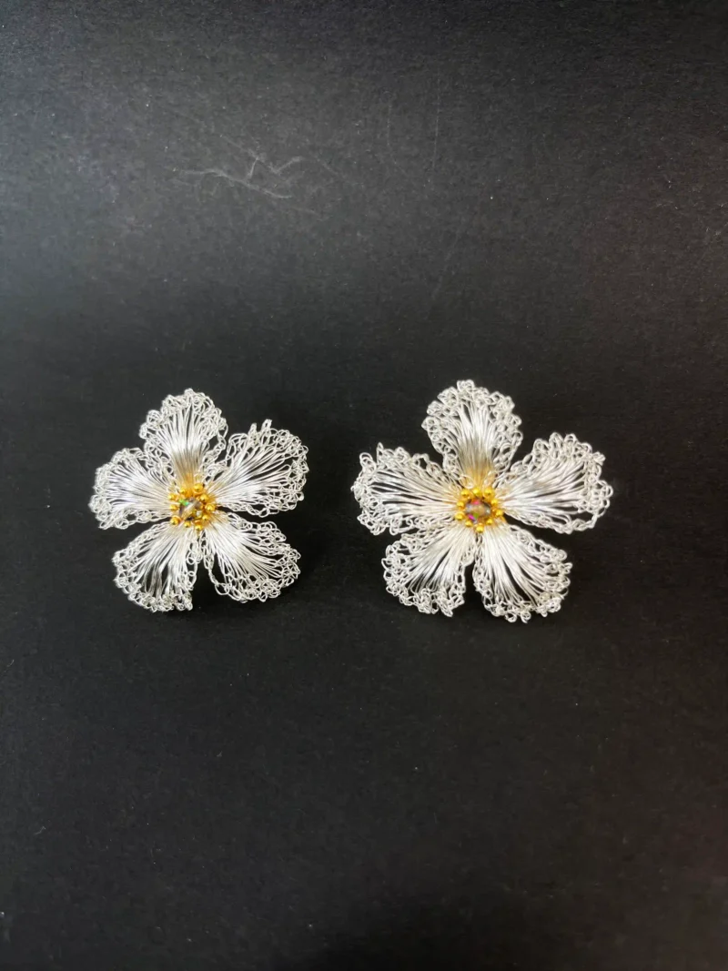 OREYNE White Strawberry Blossom five-petal earrings