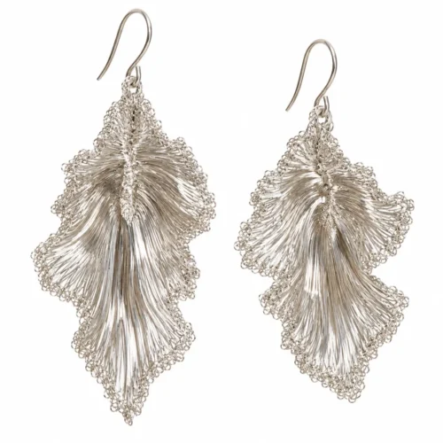 OREYNE Ruffled Leaf silver-tone drop earrings