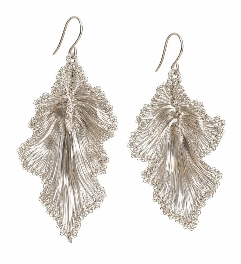OREYNE Ruffled Leaf silver-tone drop earrings