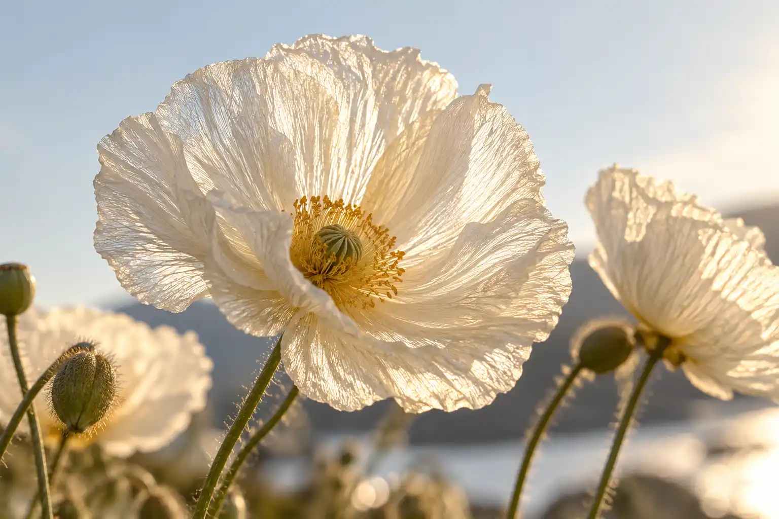 White Poppy flower inspiring OREYNE botanical jewelry
