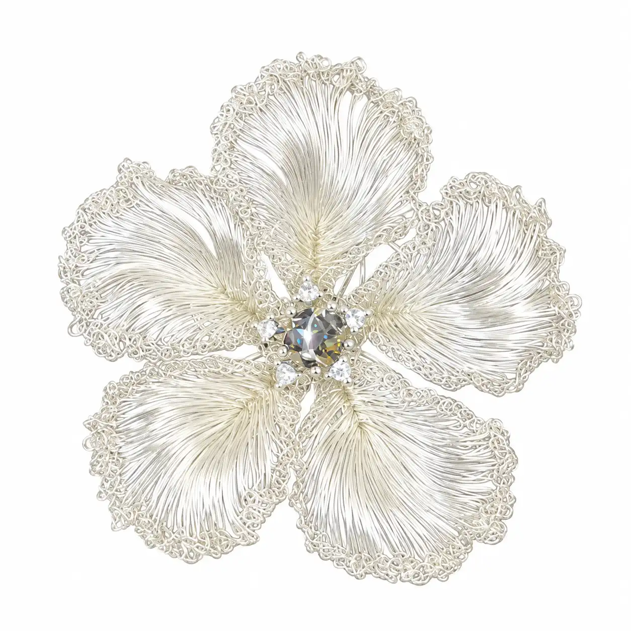 OREYNE Botanical White Blossom Sculptural Brooch