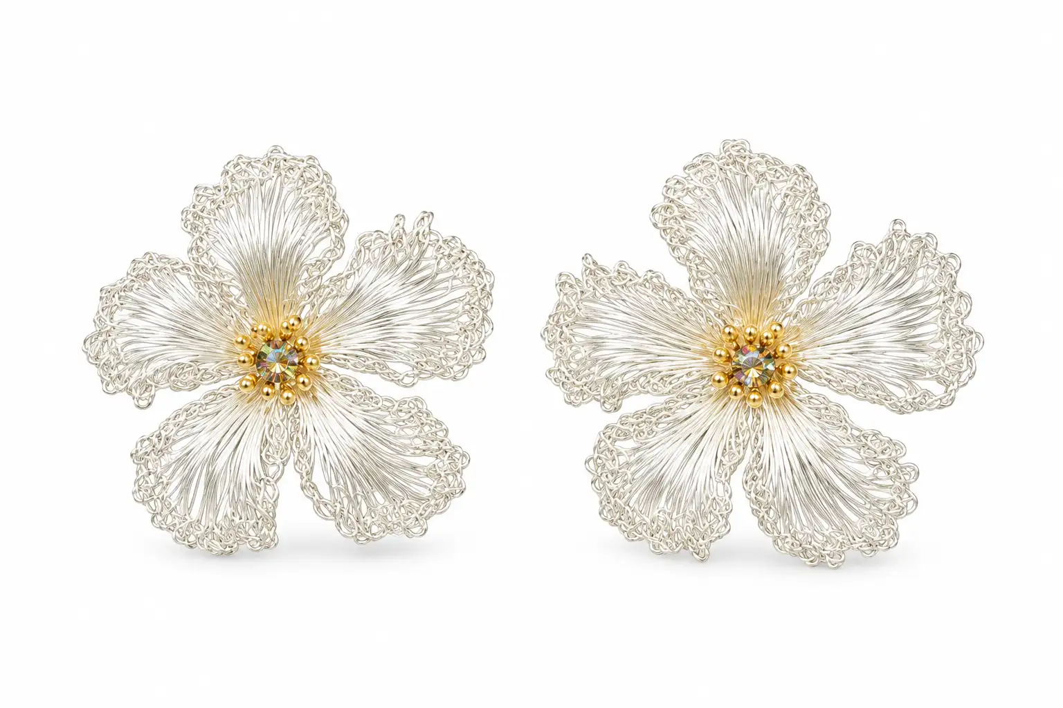 OREYNE White Strawberry Blossom stud earrings on white background