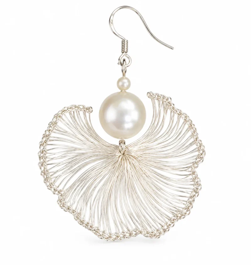 Ginkgo Leaf Pearl Fan Earrings on white background
